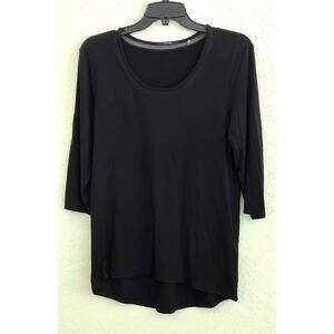 Top/Blouse-Tahari-Black-Netting Around Scoop Neck-3/4 Sleeve-Lightweight-SM